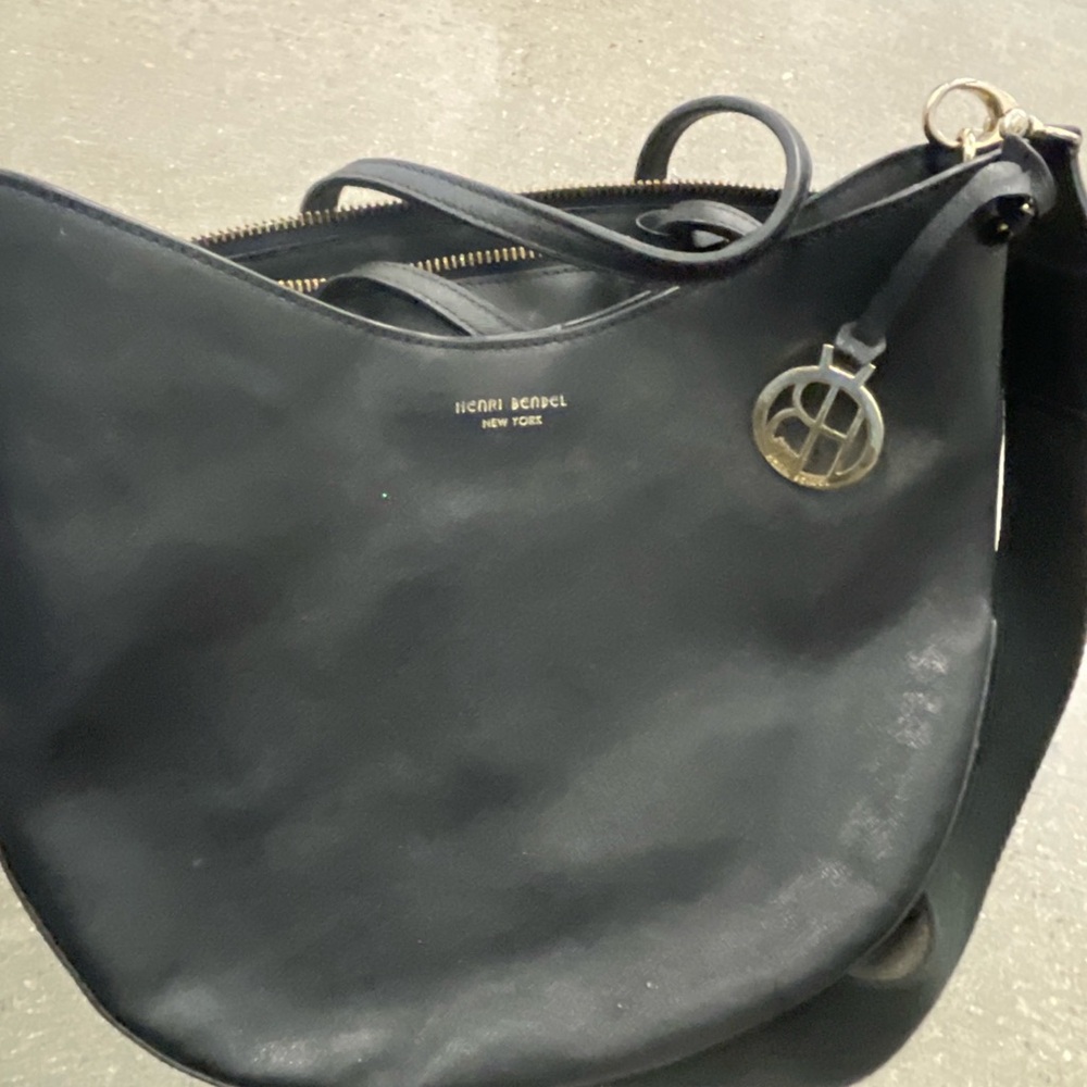 Henri Bendel Black Leather Shoulder Bag with Metallic Charm